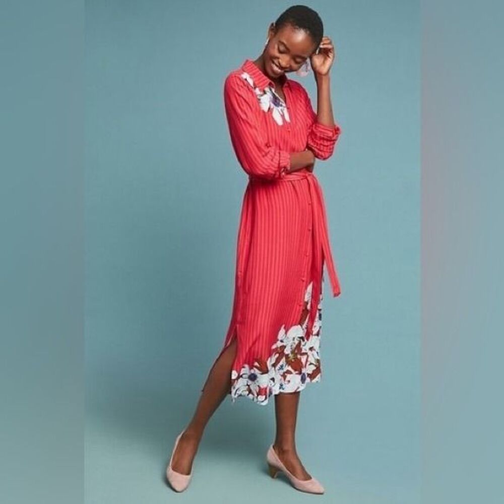 BL^NK LONDON Dress Red Floral Stripe CUDREY Anthropologie SZ XS